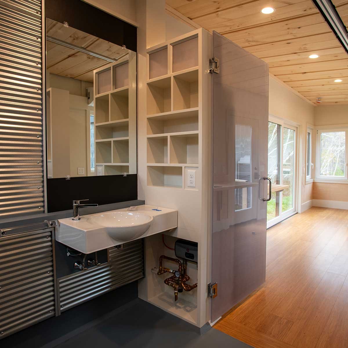 StudioPAD bathroom with ceiling track